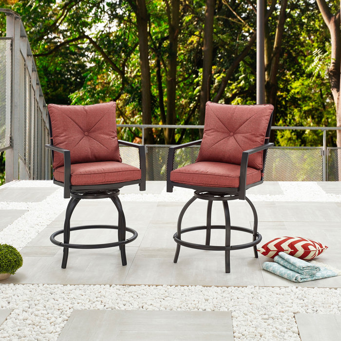 Alcott Hill® Briella Patio Bar Stool with Cushion 2Pack & Reviews Wayfair